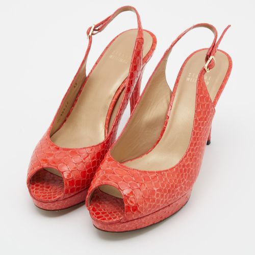 Python Embossed Leather Peep Toe Platform Slingback Pumps Size 40 - Stuart Weitzman - Modalova