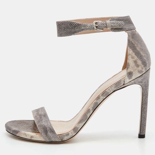 Stuart Weitzman Grey/Beige Karung Leather Ankle Strap Open Toe Sandals Size 39.5 - Stuart Weitzman - Modalova