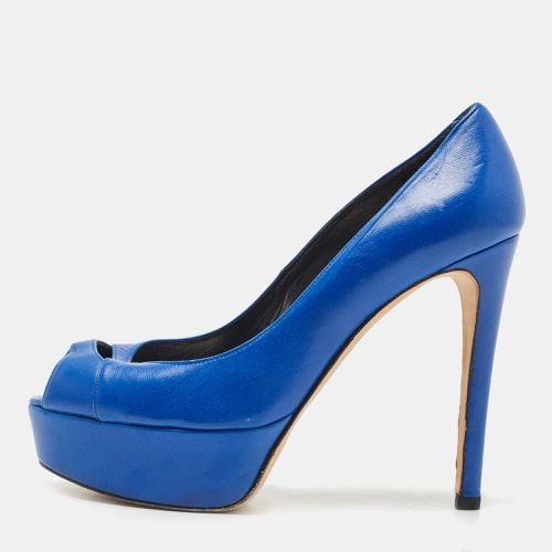 Stuart Weitzman Blue Leather Peep Toe Platform Pumps Size 37 - Stuart Weitzman - Modalova