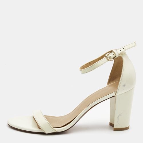 Stuart Weitzman Cream Patent Leather Block Heel Ankle Strap Sandals Size 39.5 - Stuart Weitzman - Modalova