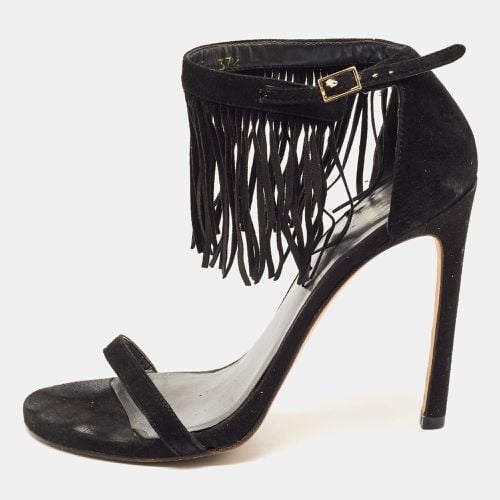 Stuart Weitzman Black Suede Love Fringe Ankle Strap Sandals Size 37.5 - Stuart Weitzman - Modalova