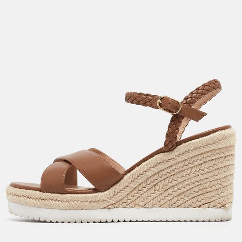 Stuart Weitzman Brown Leather Mykonos Wedge Espadrille Sandals Size 40.5 - Stuart Weitzman - Modalova