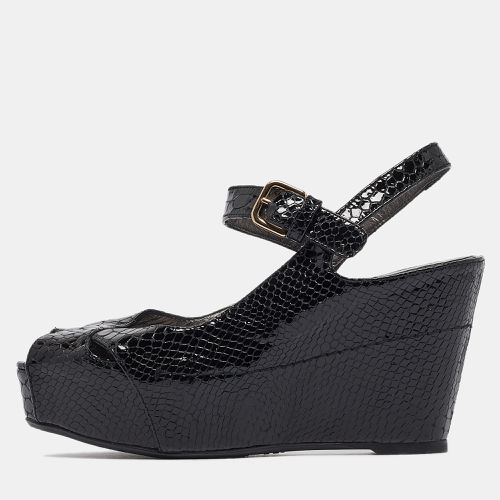 Stuart Weitzman Black Embossed Python Platform Wedge Ankle Strap Sandals Size 38 - Stuart Weitzman - Modalova