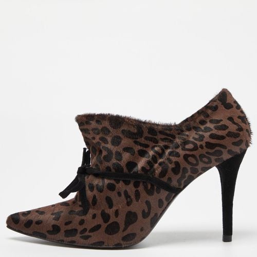 Stuart Weitzman Brown/Black Leopard Print Calfhair Pointed Toe Booties Size 38 - Stuart Weitzman - Modalova