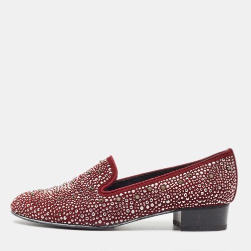 Stuart Weitzman Burgundy Suede Crystal Embellished Studded Smoking Slippers Size 37.5 - Stuart Weitzman - Modalova