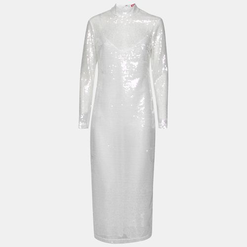 Staud White Sequin Embellished Long Sleeve Midi Dress M - Staud - Modalova