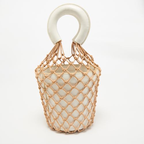 Staud White/Brown Woven and Leather Moreau Bucket Bag - Staud - Modalova