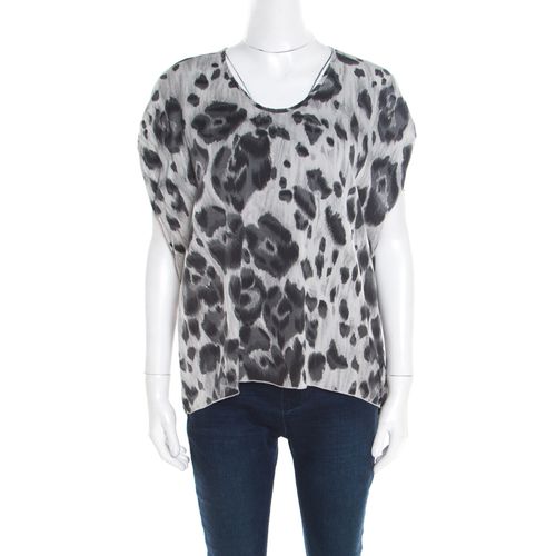 Stella McCartney Grey Peony Animal Print Silk Pleated Sleeve Boxy Blouse M - Stella McCartney - Modalova