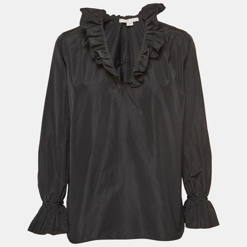 Stella McCartney Black Silk Blend Crepe Ruffled V Neck Top S - Stella McCartney - Modalova