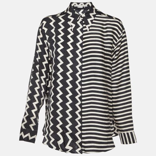 Stella McCartney Black/White Chevron & Stripes Print Jacquard Silk Shirt S - Stella McCartney - Modalova