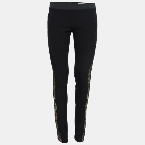 Stella McCartney Black Sheer Lace Side Trim Stretch Wool Trousers M - Stella McCartney - Modalova