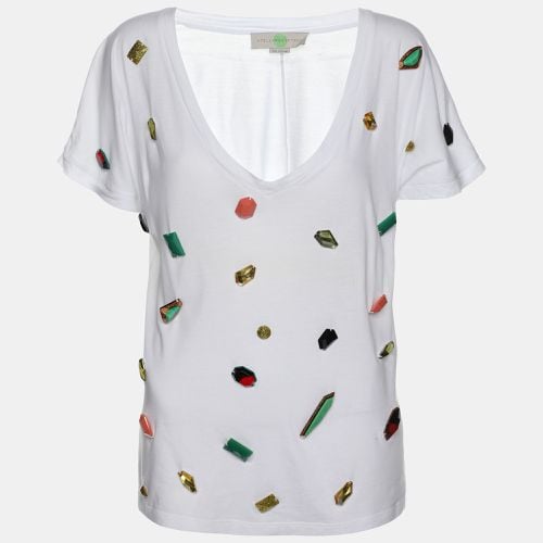 Stella McCartney White Cotton Natural Stones Detail V Neck T-Shirt S - Stella McCartney - Modalova