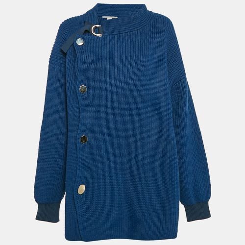 Stella McCartney Blue Rib Knit Asymmetrical Button Oversized Sweater M - Stella McCartney - Modalova