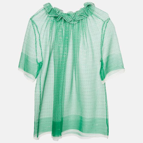 Stella McCartney Green Stars Print Lurex Georgette Ruffled Top M - Stella McCartney - Modalova