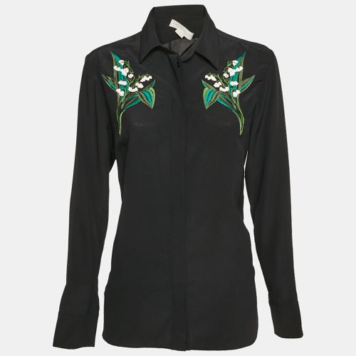 Stella McCartney Black Floral Embroidered Silk Long Sleeve Shirt S - Stella McCartney - Modalova