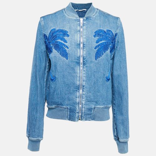 Stella McCartney Blue Palm Tree Embroidered Denim Zip-Up Jacket M - Stella McCartney - Modalova