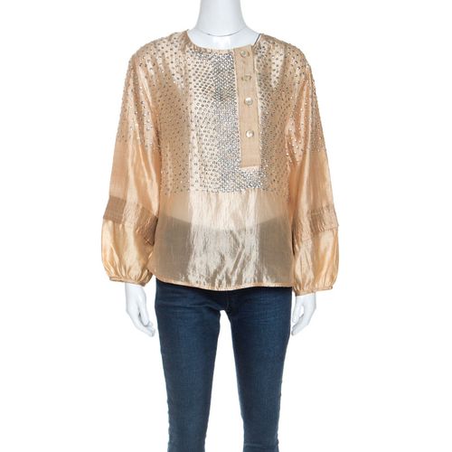 Stella McCartney Beige Silk Sequin Detail Balloon Sleeve Blouse S - Stella McCartney - Modalova