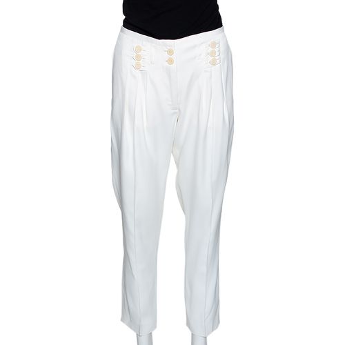 Stella McCartney Cream Coated Silk Button Detail Tapered Trousers S - Stella McCartney - Modalova