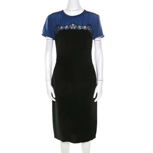 Stella McCartney Black and Blue Stretch Crepe Lace Detail Shift Dress M - Stella McCartney - Modalova