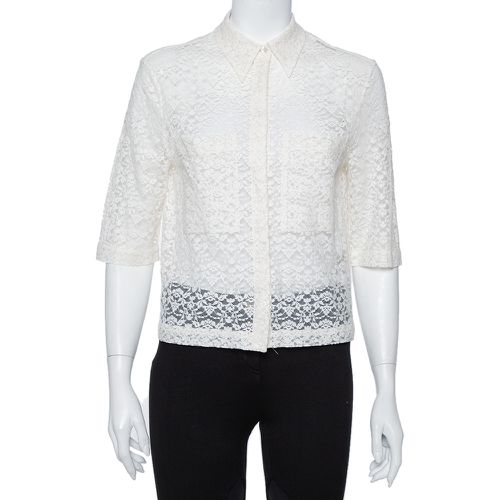 Stella McCartney Cream Lace Button Front Sheer Crop Top M - Stella McCartney - Modalova