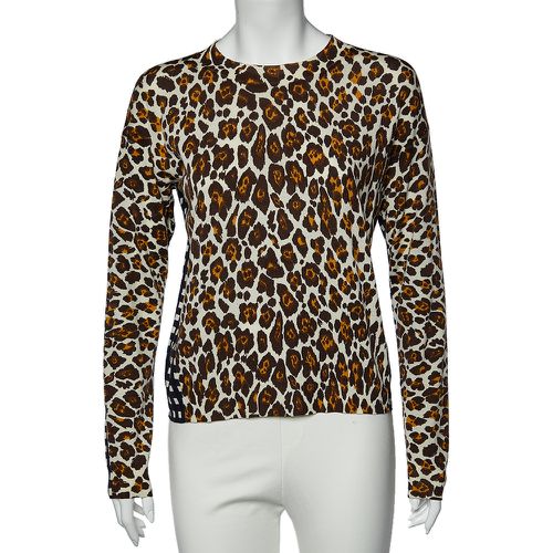 Stella McCartney White Leopard And Check Print Wool Long Sleeve Sweater M - Stella McCartney - Modalova