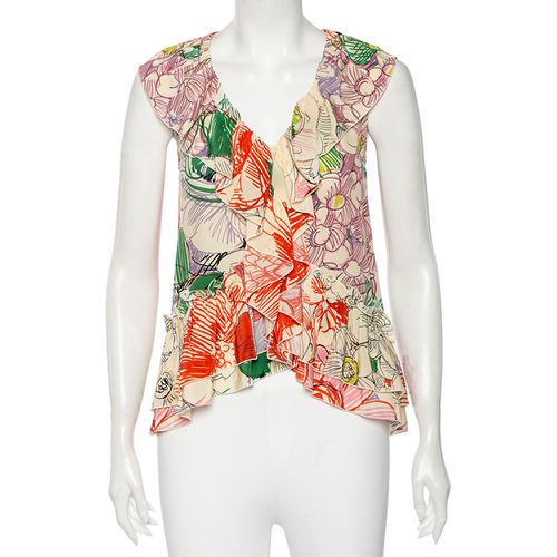 Stella McCartney Multicolored Floral Printed Silk Ruffled Sleeveless Top S - Stella McCartney - Modalova