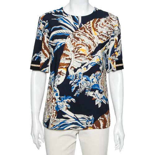 Stella McCartney Navy Blue Stretch Crepe Cat Print Blouse S - Stella McCartney - Modalova