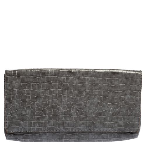 Stella McCartney Grey Faux Croc Leather Oversized Flap Clutch - Stella McCartney - Modalova