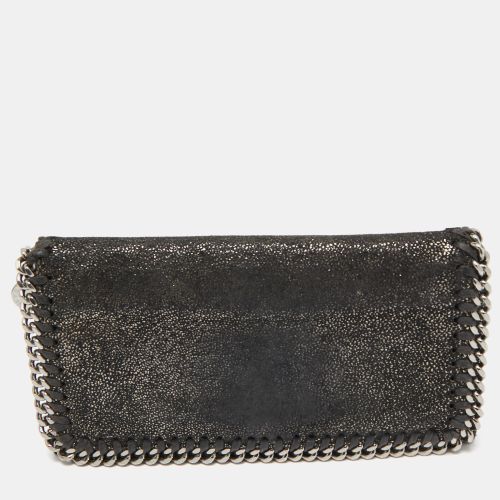 Stella McCartney Black Shimmer Faux Suede Falabella Continental Wallet - Stella McCartney - Modalova