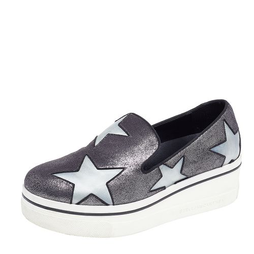 Stella McCartney Metallic Grey Faux Suede And Satin Binx Star Platform Slip On Sneakers Size 38 - Stella McCartney - Modalova