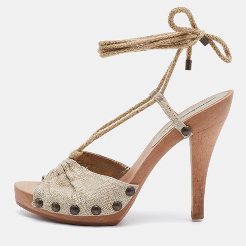 Stella McCartney Beige Fabric Wooden Platform Ankle Wrap Sandals Size 37 - Stella McCartney - Modalova