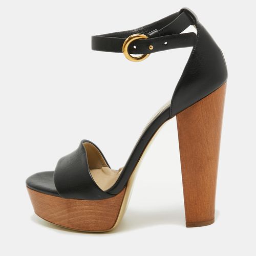 Stella McCartney Black Faux Leather Wooden Platform Ankle Strap Sandals Size 40 - Stella McCartney - Modalova