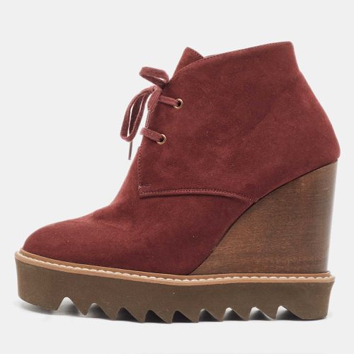 Stella McCartney Burgundy Faux Suede Leana Wedge Boots Size 37 - Stella McCartney - Modalova