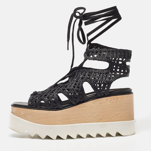 Stella McCartney Black Raffia Elyse Platform Wedge Sandals Size 36.5 - Stella McCartney - Modalova