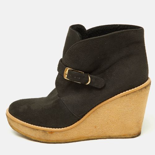 Stella McCartney Black Faux Suede Buckle Detail Wedge Ankle Booties Size 39 - Stella McCartney - Modalova