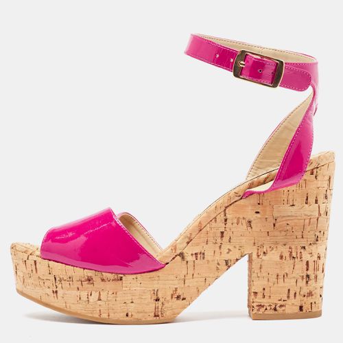 Stella McCartney Pink Faux Patent And Cork Platform Ankle Strap Sandals Size 39 - Stella McCartney - Modalova