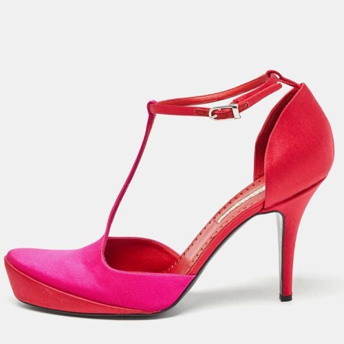 Stella McCartney Pink/Red Satin T-Bar Ankle Strap Pumps Size 38 - Stella McCartney - Modalova