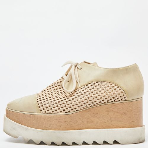 Stella McCartney Two Tone Beige Woven Faux Leather Elyse Platform Derby Sneakers Size 38 - Stella McCartney - Modalova