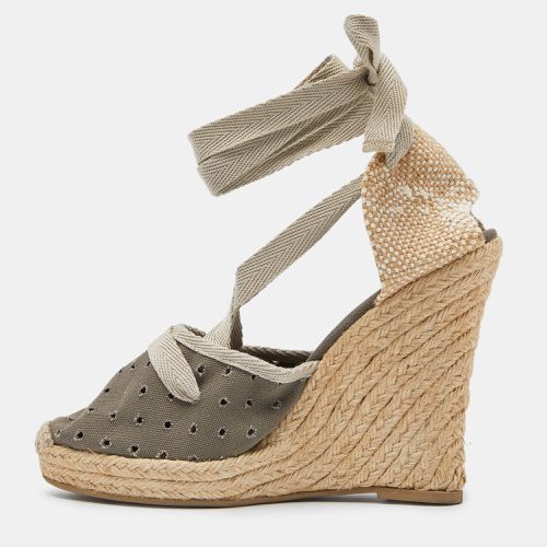 Stella McCartney Grey Fabric and Canvas Ankle Wrap Wedge Pumps Size 39 - Stella McCartney - Modalova