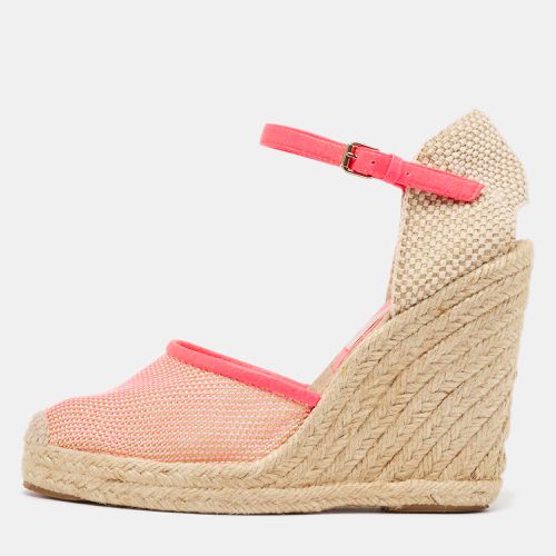 Stella McCartney Pink/Beige Mesh and Woven Canvas Wedge Espadrille Ankle Strap Sandals Size 38 - Stella McCartney - Modalova