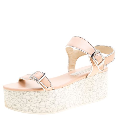 Stella McCartney Beige/Silver Faux Leather Geena Marble Platform Sandals Size 38 - Stella McCartney - Modalova