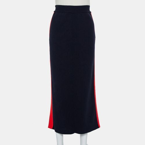 Stella McCartney Navy Blue Cotton Knit Contrast Stripe Panel Detail Midi Skirt M - Stella McCartney - Modalova