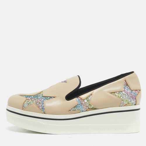 Stella McCartney Beige Faux Leather and Glitter Binx Star Platform Slip On Sneakers Size 39 - Stella McCartney - Modalova