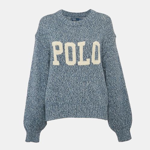 Polo Ralph Lauren Blue Logo Intarsia Rib Knit Crew Neck Sweater L - Polo Ralph Lauren - Modalova