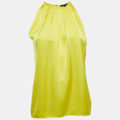 Polo Ralph Lauren Yellow Satin Pleated Back Slit Detailed Sleeveless Top S - Polo Ralph Lauren - Modalova