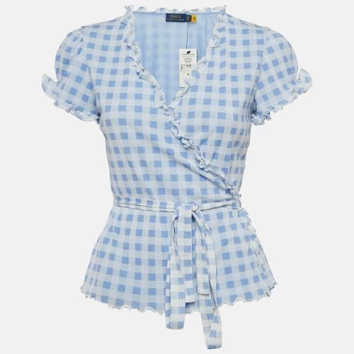 Polo Ralph Lauren Blue Checked Knit Wrap Top M - Polo Ralph Lauren - Modalova