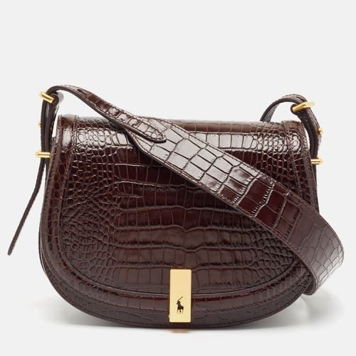 Polo Ralph Lauren Brown Croc Embossed Leather Saddle Crossbody Bag - Polo Ralph Lauren - Modalova