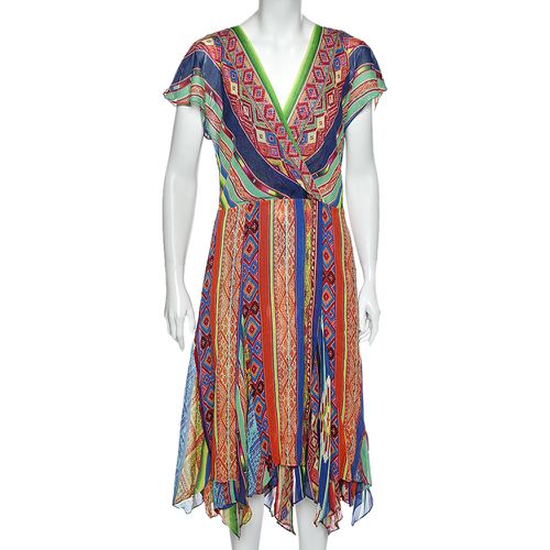 Polo Ralph Lauren Multicolored Printed Silk Asymmetric Hem Detail Dress M - Polo Ralph Lauren - Modalova