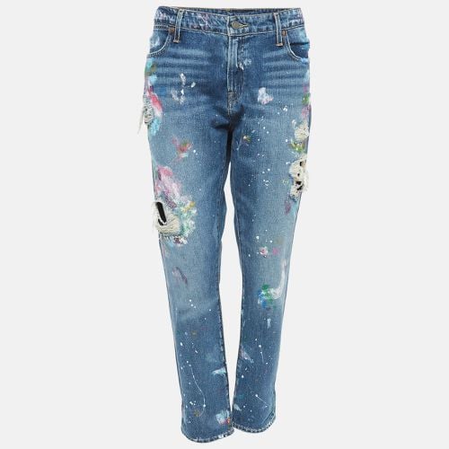 Polo Ralph Lauren Blue Paint Print Distressed Denim Astor Slim Boyfriend Jeans L Waist 32" - Polo Ralph Lauren - Modalova