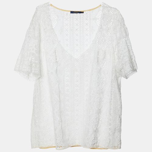 Polo Ralph Lauren White Lace V-Neck Blouse M - Polo Ralph Lauren - Modalova